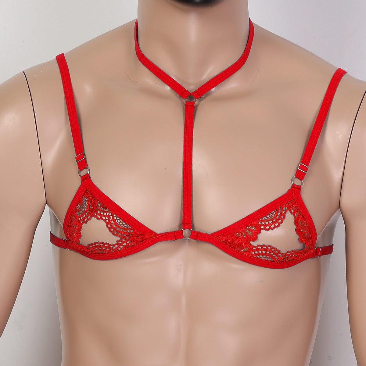 Image of Men's sexy lingerie lace three-point bra pajamas sheer panties temptation pure desire sexy bed set